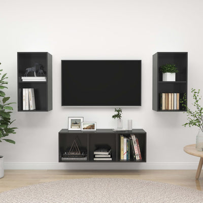 3 Piece TV Cabinet Set High Gloss Grey Engineered Wood