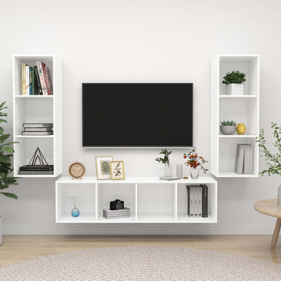 3 Piece TV Cabinet Set White Engineered Wood