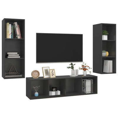 3 Piece TV Cabinet Set Grey Engineered Wood