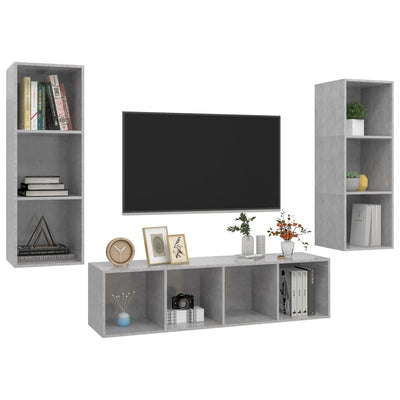 3 Piece TV Cabinet Set Concrete Grey Engineered Wood