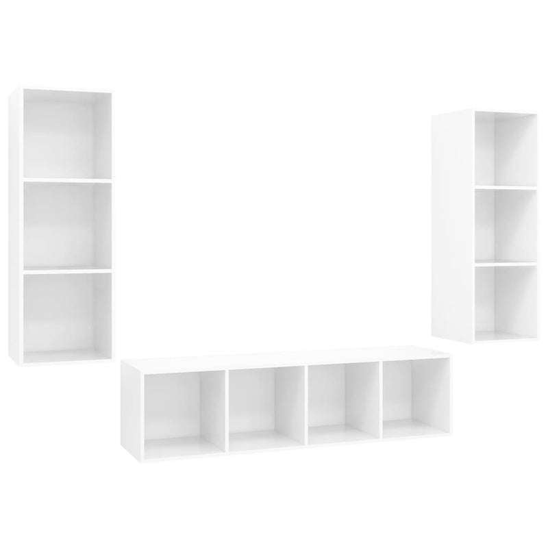 3 Piece TV Cabinet Set High Gloss White Engineered Wood