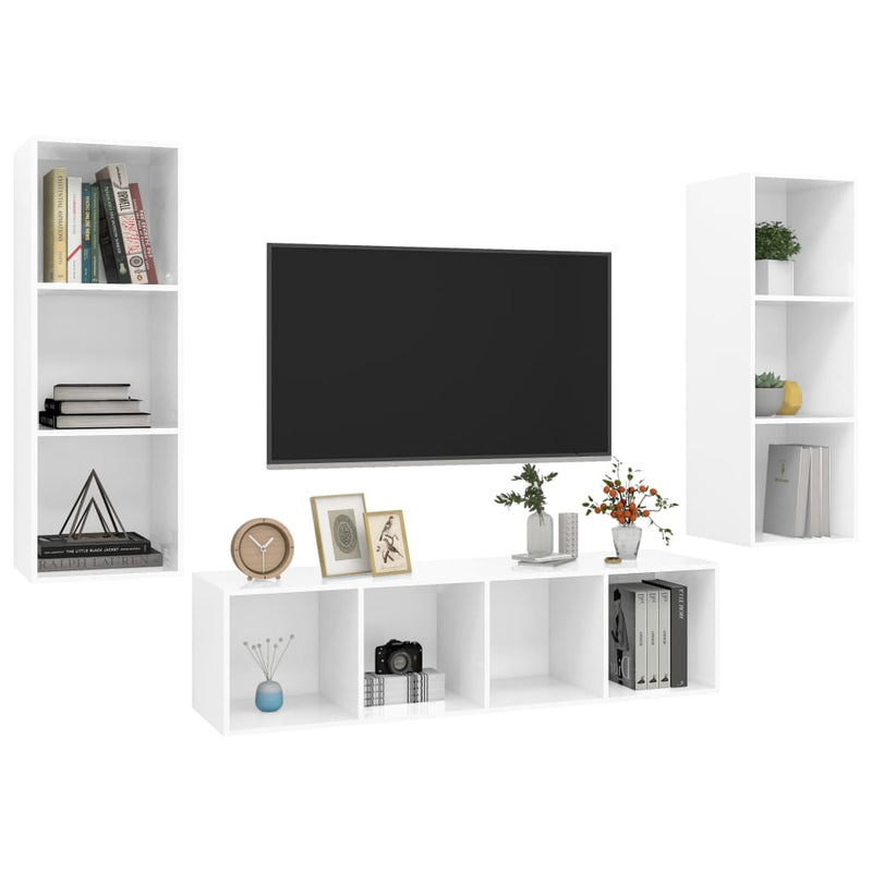 3 Piece TV Cabinet Set High Gloss White Engineered Wood