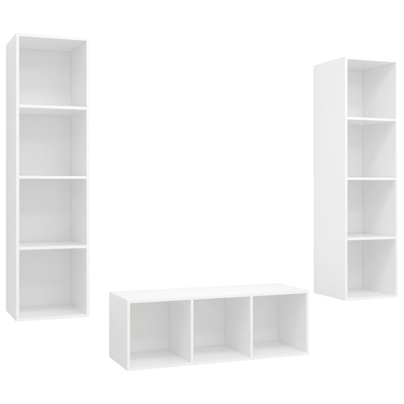 3 Piece TV Cabinet Set White Engineered Wood