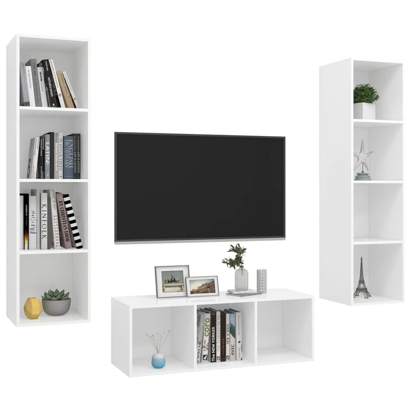 3 Piece TV Cabinet Set White Engineered Wood