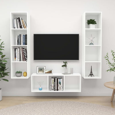 3 Piece TV Cabinet Set White Engineered Wood