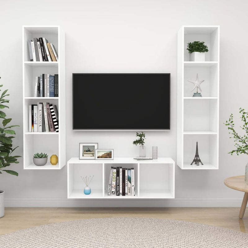 3 Piece TV Cabinet Set White Engineered Wood