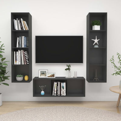 3 Piece TV Cabinet Set Grey Engineered Wood