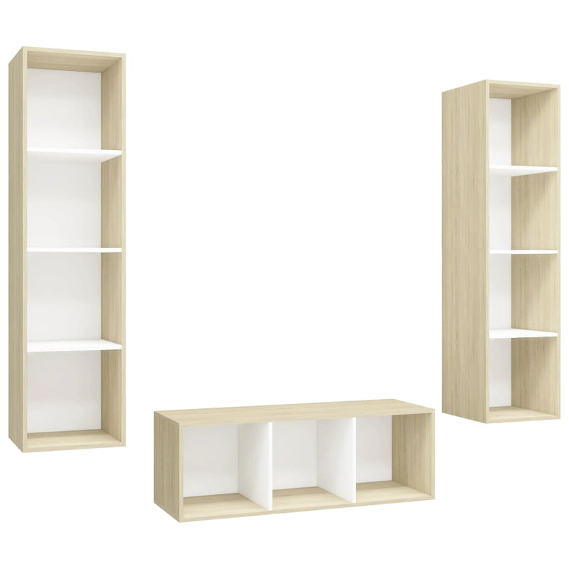 3 Piece TV Cabinet Set White and Sonoma Oak Engineered Wood