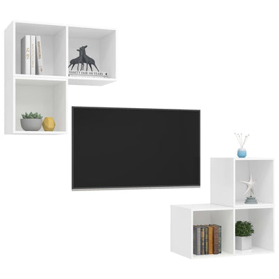 4 Piece TV Cabinet Set White Engineered Wood