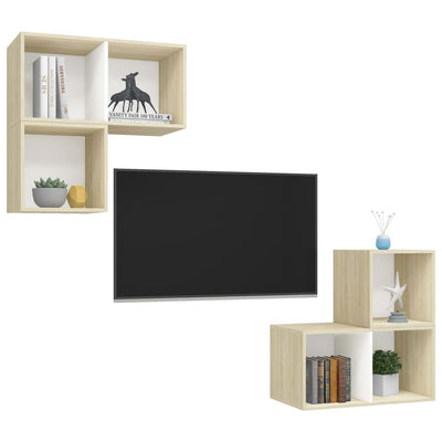 4 Piece TV Cabinet Set White and Sonoma Oak Engineered Wood