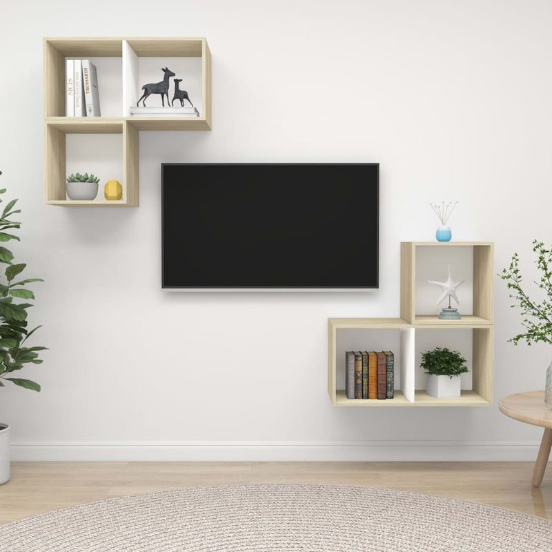 4 Piece TV Cabinet Set White and Sonoma Oak Engineered Wood