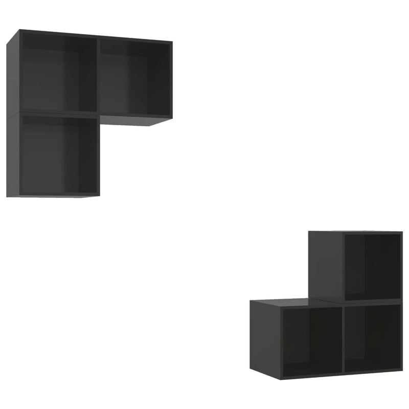 4 Piece TV Cabinet Set High Gloss Black Engineered Wood