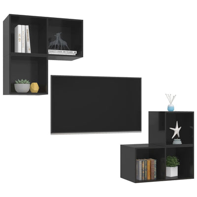 4 Piece TV Cabinet Set High Gloss Black Engineered Wood