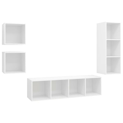 4 Piece TV Cabinet Set White Engineered Wood