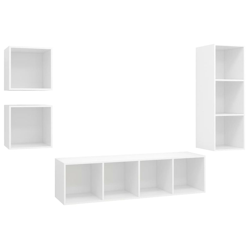 4 Piece TV Cabinet Set White Engineered Wood