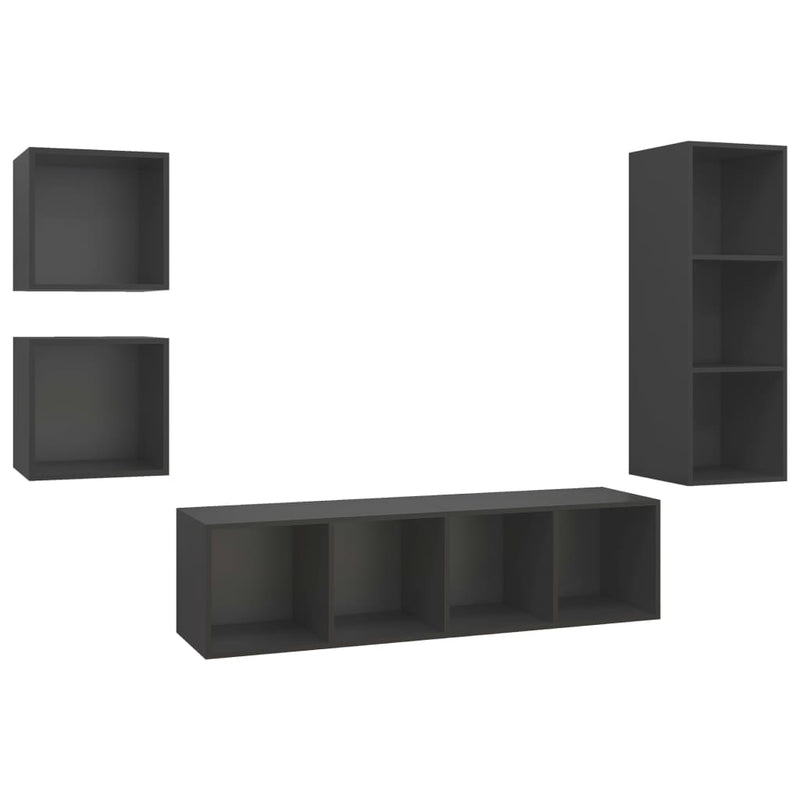 4 Piece TV Cabinet Set Grey Engineered Wood