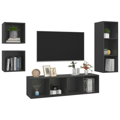 4 Piece TV Cabinet Set Grey Engineered Wood