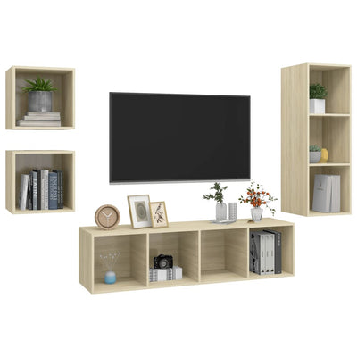 4 Piece TV Cabinet Set Sonoma Oak Engineered Wood