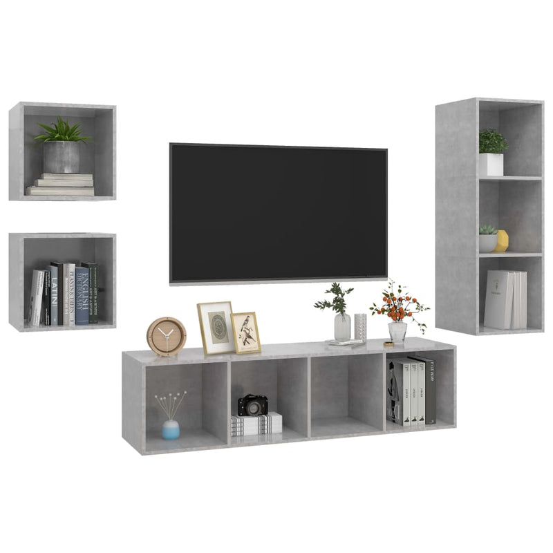 4 Piece TV Cabinet Set Concrete Grey Engineered Wood