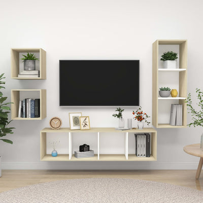 4 Piece TV Cabinet Set White and Sonoma Oak Engineered Wood