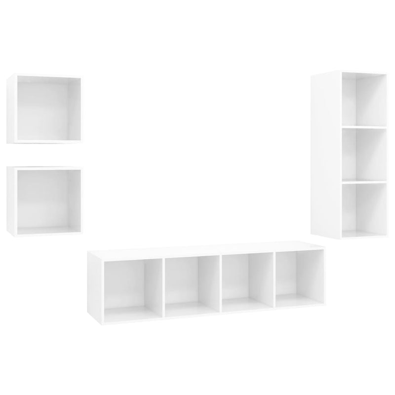 4 Piece TV Cabinet Set High Gloss White Engineered Wood