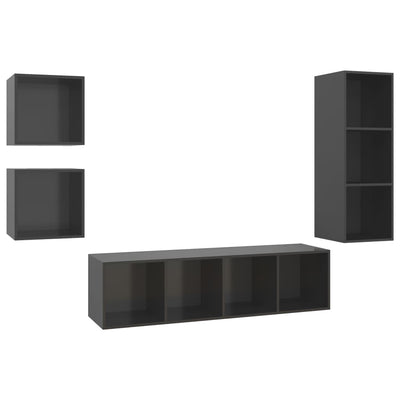 4 Piece TV Cabinet Set High Gloss Grey Engineered Wood