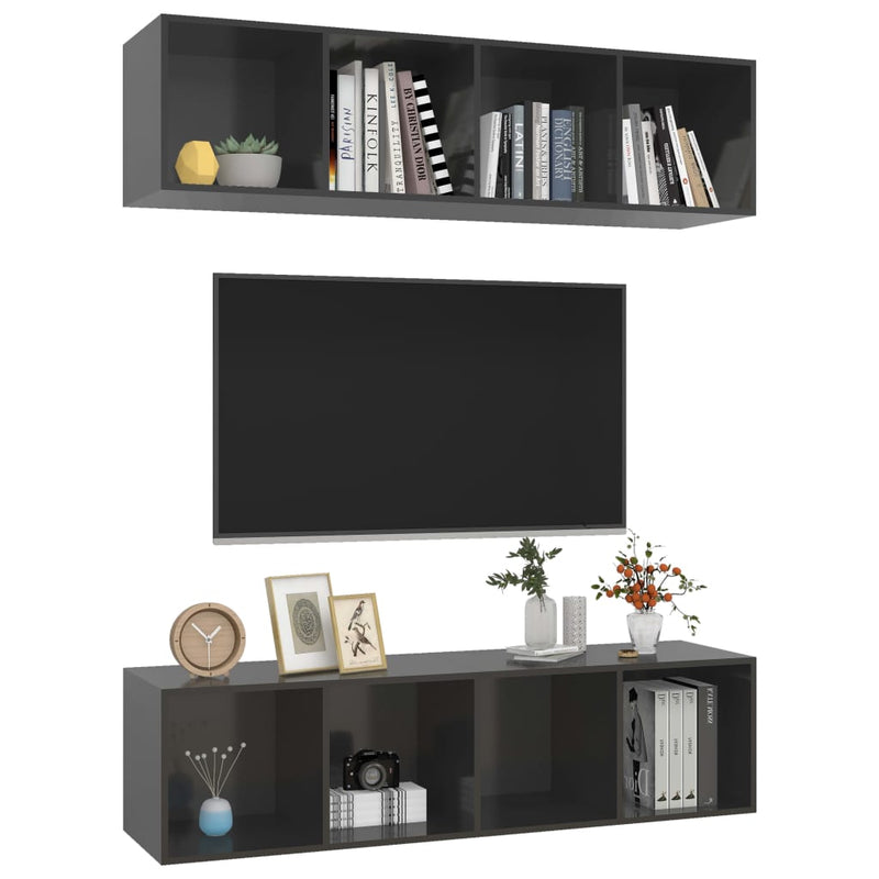 Wall-mounted TV Cabinets 2 pcs High Gloss Grey Engineered Wood