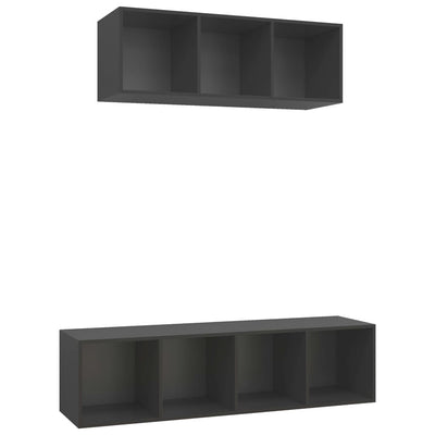 2 Piece TV Cabinet Set Grey Engineered Wood