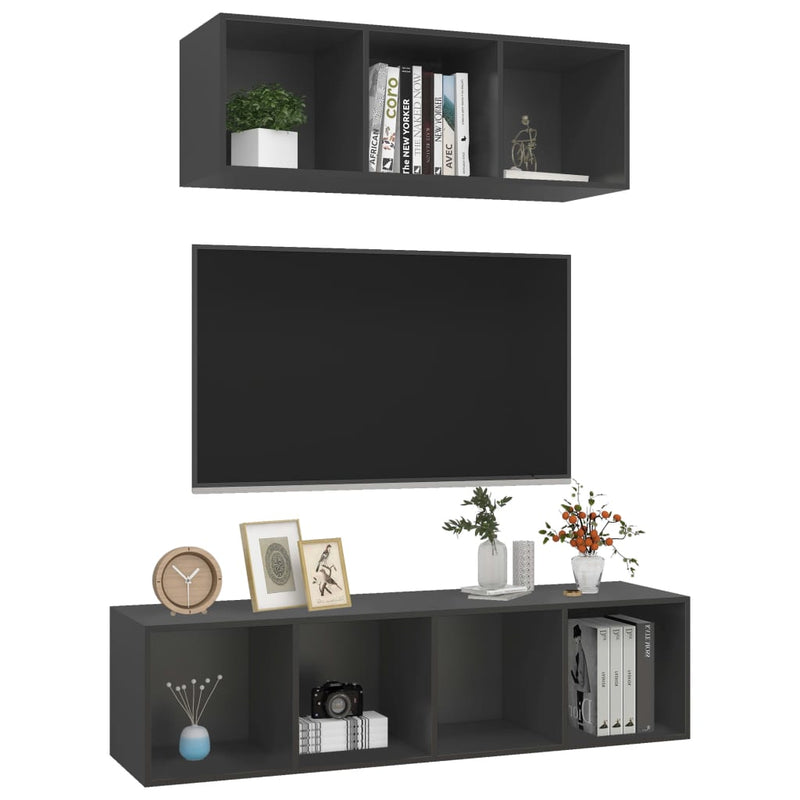 2 Piece TV Cabinet Set Grey Engineered Wood