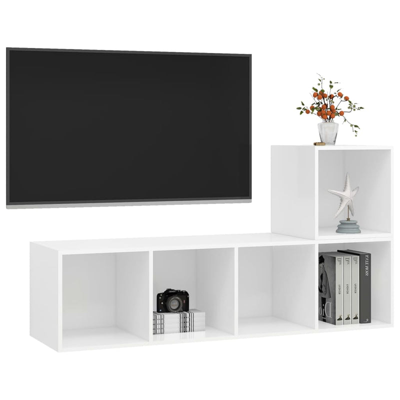 2 Piece TV Cabinet Set White Engineered Wood