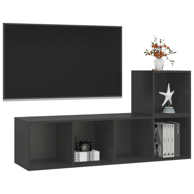 2 Piece TV Cabinet Set Grey Engineered Wood