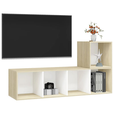 2 Piece TV Cabinet Set White and Sonoma Oak Engineered Wood