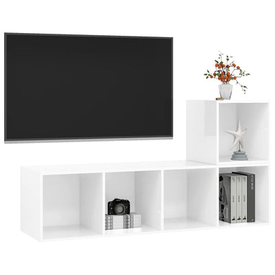 2 Piece TV Cabinet Set High Gloss White Engineered Wood