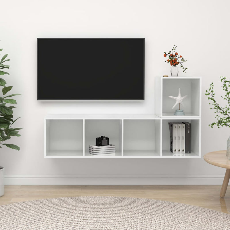 2 Piece TV Cabinet Set High Gloss White Engineered Wood