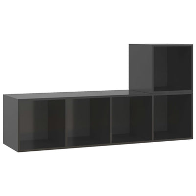 2 Piece TV Cabinet Set High Gloss Grey Engineered Wood