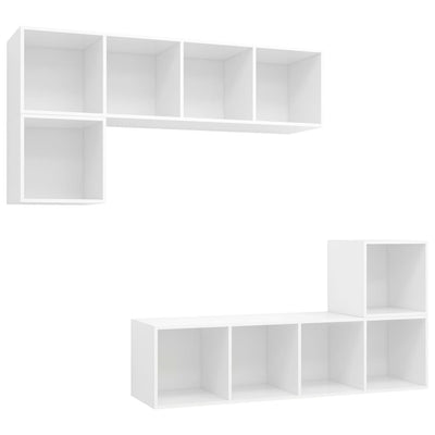 4 Piece TV Cabinet Set White Engineered Wood