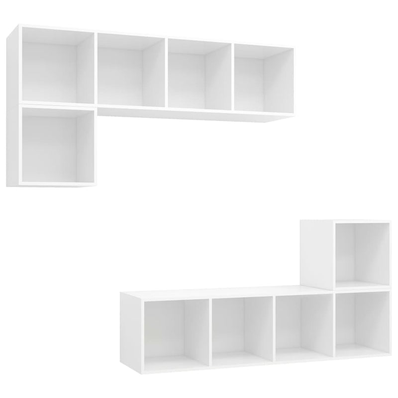 4 Piece TV Cabinet Set White Engineered Wood