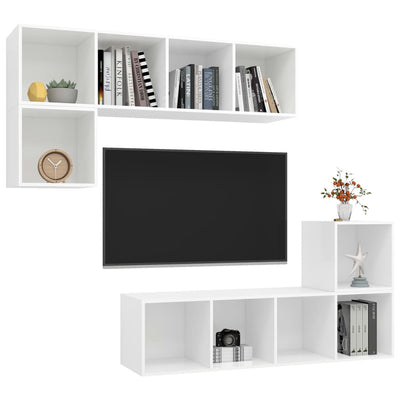 4 Piece TV Cabinet Set White Engineered Wood