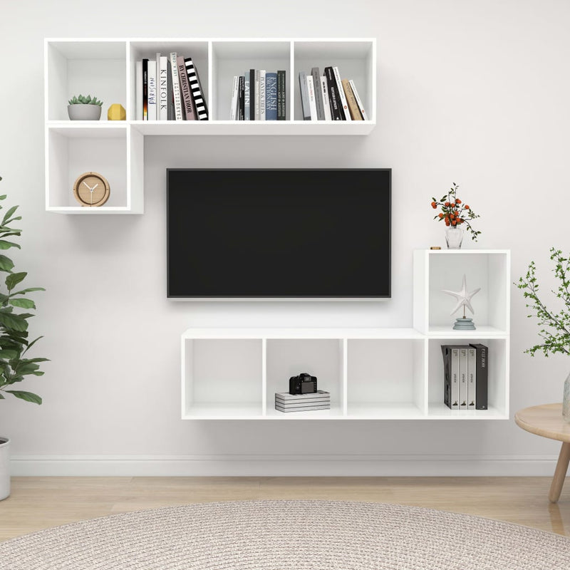 4 Piece TV Cabinet Set White Engineered Wood