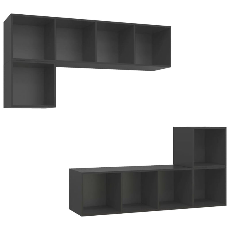 4 Piece TV Cabinet Set Grey Engineered Wood