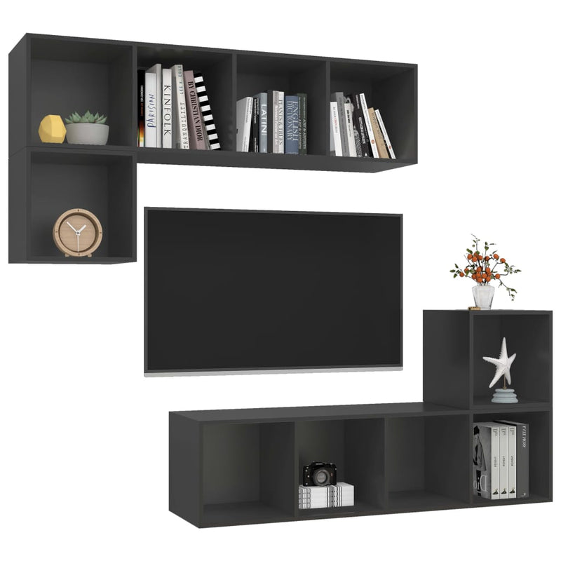 4 Piece TV Cabinet Set Grey Engineered Wood