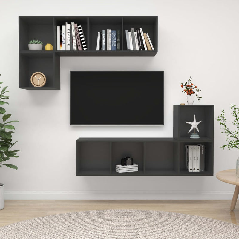 4 Piece TV Cabinet Set Grey Engineered Wood