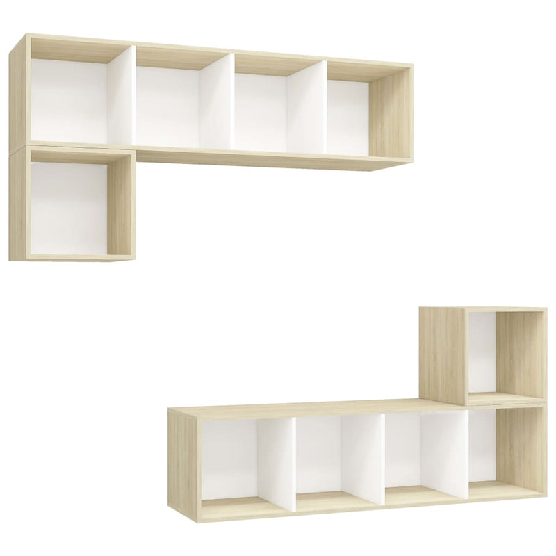 4 Piece TV Cabinet Set White and Sonoma Oak Engineered Wood