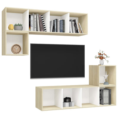 4 Piece TV Cabinet Set White and Sonoma Oak Engineered Wood