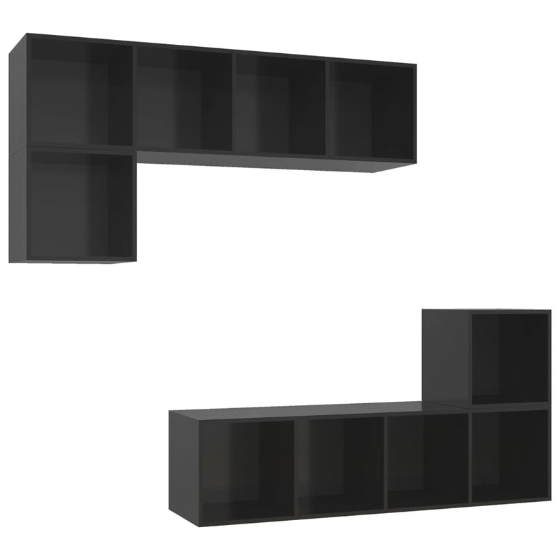 4 Piece TV Cabinet Set High Gloss Black Engineered Wood