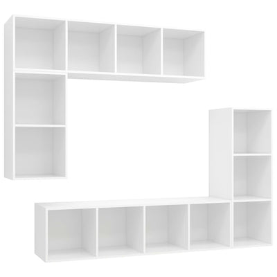 4 Piece TV Cabinet Set White Engineered Wood