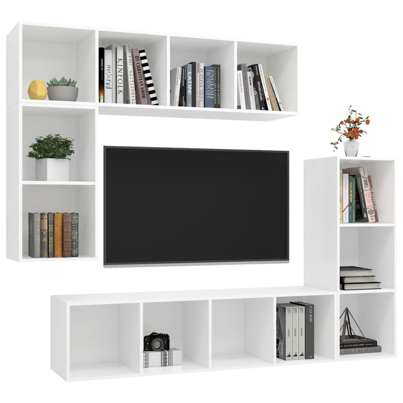 4 Piece TV Cabinet Set White Engineered Wood