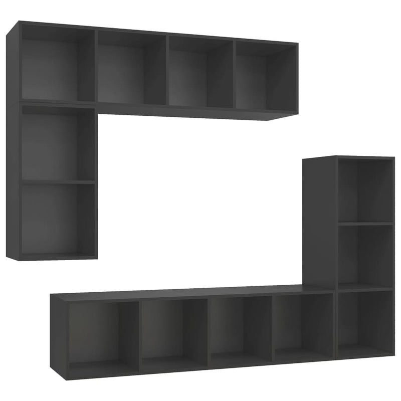 4 Piece TV Cabinet Set Grey Engineered Wood