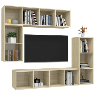 4 Piece TV Cabinet Set Sonoma Oak Engineered Wood