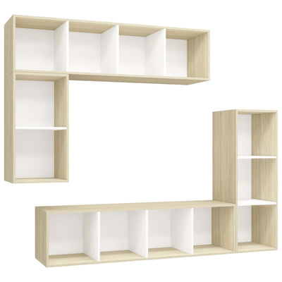 4 Piece TV Cabinet Set White and Sonoma Oak Engineered Wood ??805476+805485+2x805494)